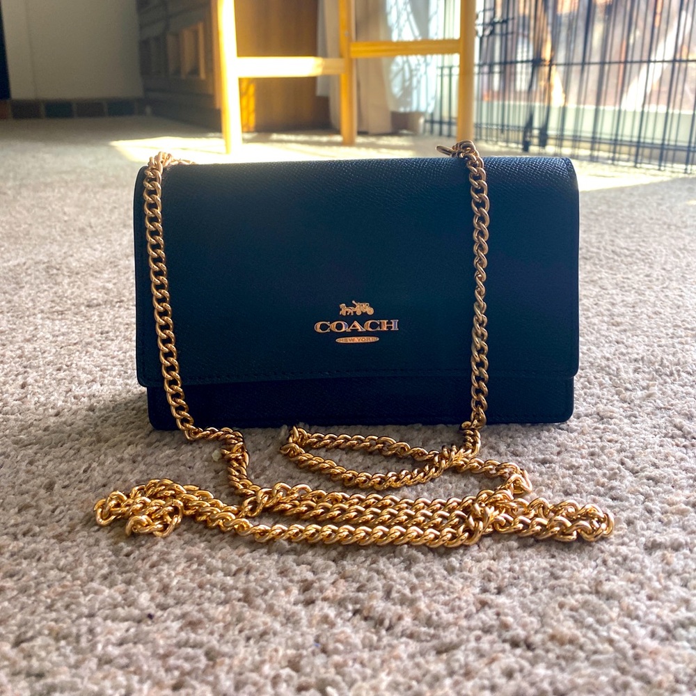 Black Coach Flap Belt Bag